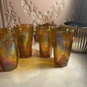 Vintage Amber Iridescent Glasses Set